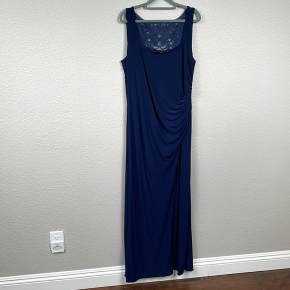 New Adrianna Papell Sleeveless Jersey Gown Embellished Lace Cowl Back Midnight - Picture 4 of 15